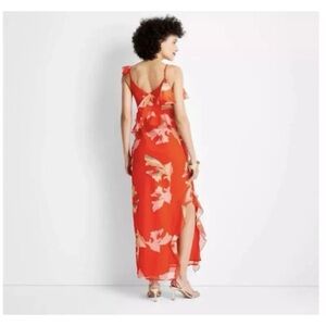 Orange Floral Ruffle Maxi Dress